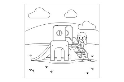 Kid on playground coloring book design