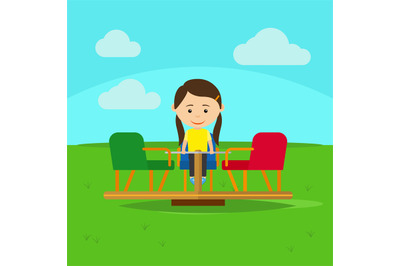 Girl on playground cartoon vector illustration