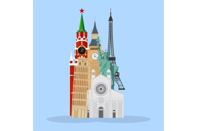 Landmarks cartoon illustration