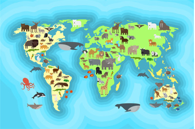 Animals world map wallpaper design