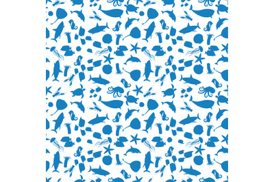 Sea animals silhouettes seamless pattern