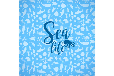 Sea life card with silhouettes