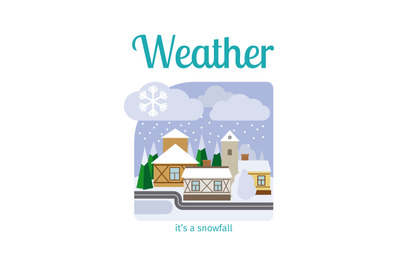 Snowfall in town illustration