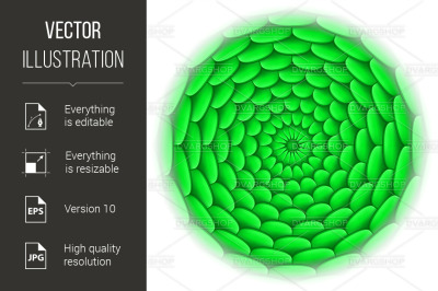 Circle with roof tile pattern in green.