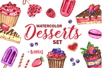 Desserts. Watercolor set. Clipart