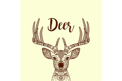 Brown horned deer head with ornament