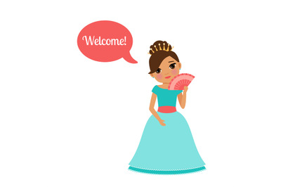 Cute cartoon princess with speech bubble