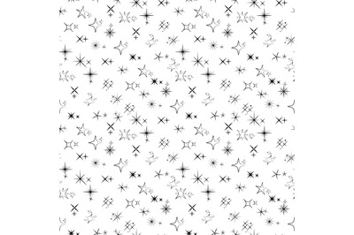 Seamless pattern with sparkles black silhouettes