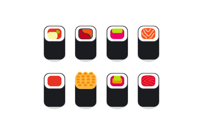 Japanese food sushi icons set