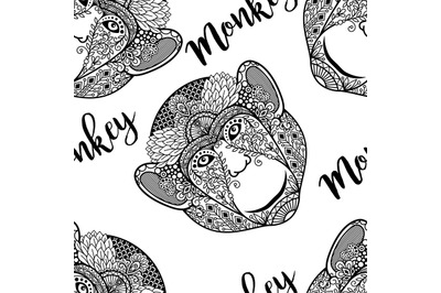 Monkey head seamless pattern with text