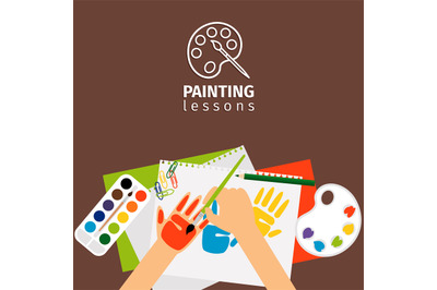 Kids painting lessons vector illustration