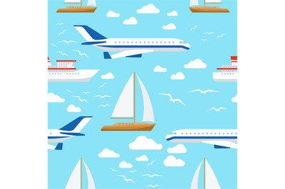 Seamless pattern with transport and clouds