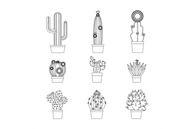 Cactus thin line icon set