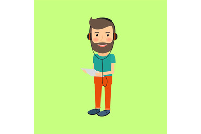 Hipster man with gadget and headphones