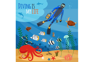 Diver underwater illustration