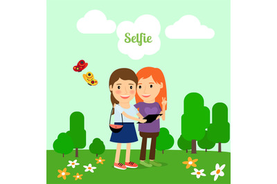 Two girls taking selfie