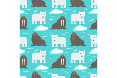 Polar Bear and Walrus Seamless Pattern