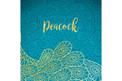 Peacock feathers gold and turqiouse background