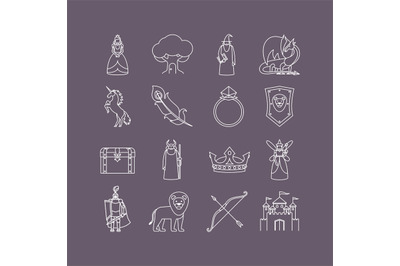 Fairy tale thin line icon set