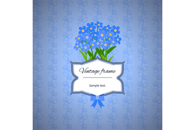 Vintage label design with blue flowers