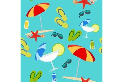 Summer seamless pattern on blue background