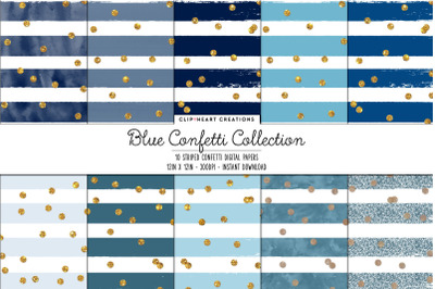 Blue &amp; Gold Confetti Digital Paper