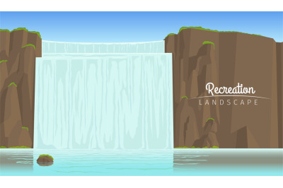 Tourism landscape background with waterfall