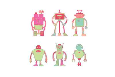 Cute colorful robot icon set