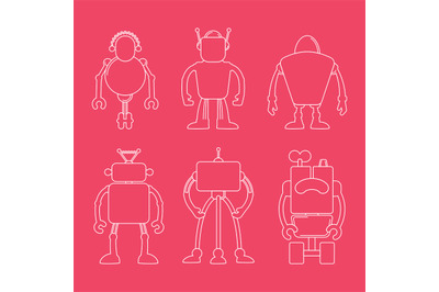 Cute line robot set on pink