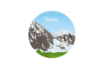 Tourism landscape circle icon with mountains