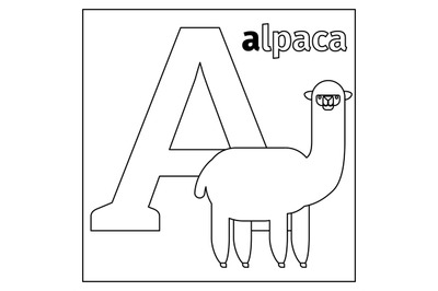 Alpaca, letter A coloring page