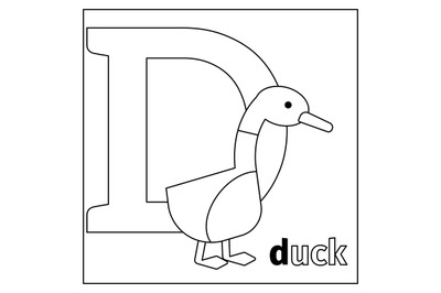 Duck, letter D coloring page