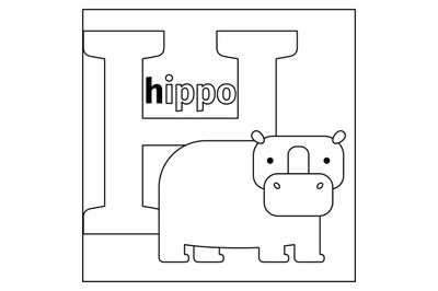 Hippo, letter H coloring page