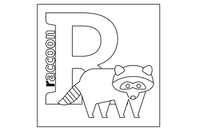 Raccoon, letter R coloring page