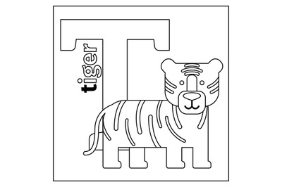 Tiger, letter T coloring page