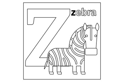 Zebra, letter Z coloring page