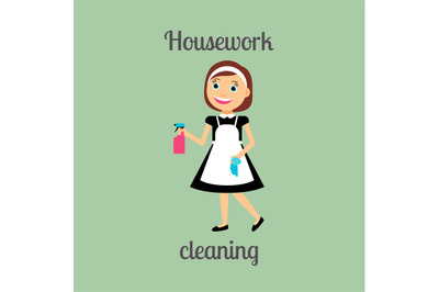 Housekeeper woman cleaning icon