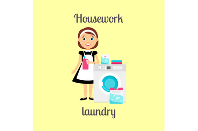 Housekeeper woman doing laundry