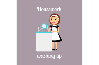 Housekeeper woman washing up