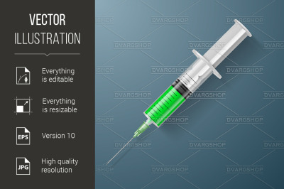 Syringe with green liquid