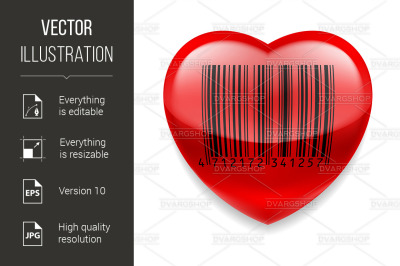 Red heart with barcode