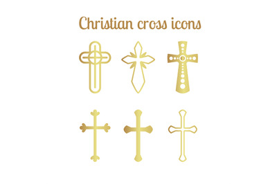 Golden christian cross icons on white