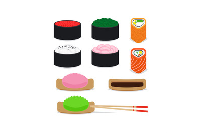 Japanese food vector icons set