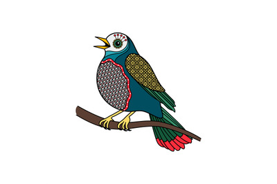 Vector colored bird with floral pattern