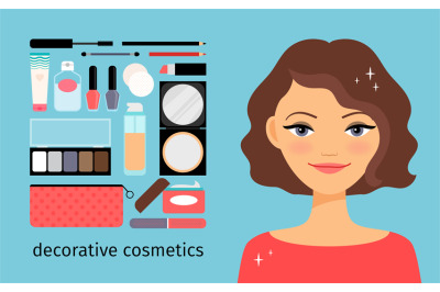 Decorative cosmetics with beautiful girl