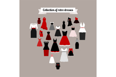 Retro dresses icons in heart shape