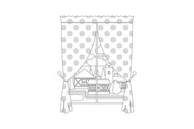 Coloring page design with window curtain