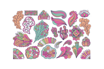 Doodle style cute colorful floral elements