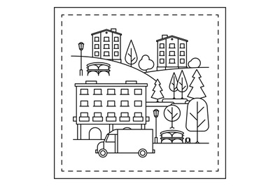 Coloring page with city landscape