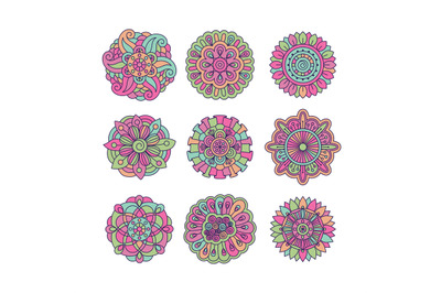 Colorful symmetrical doodle floral elements